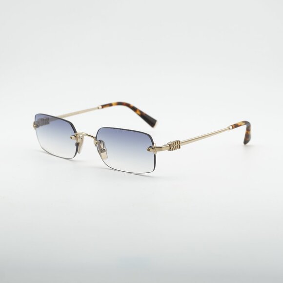 Miu Miu MUB50S ZVN80O Sunglasses Gold Rectangle Frame, Light Blue Lenses main image 8